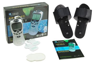 Digital Therapy Device with Electrode Pads plus Electronic Foot Massager Slippers to Suit