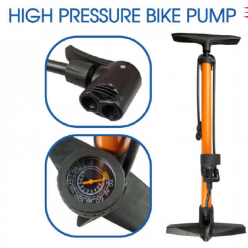 High Pressure Bicycle Bike Alloy Floor Air Pump Gauge