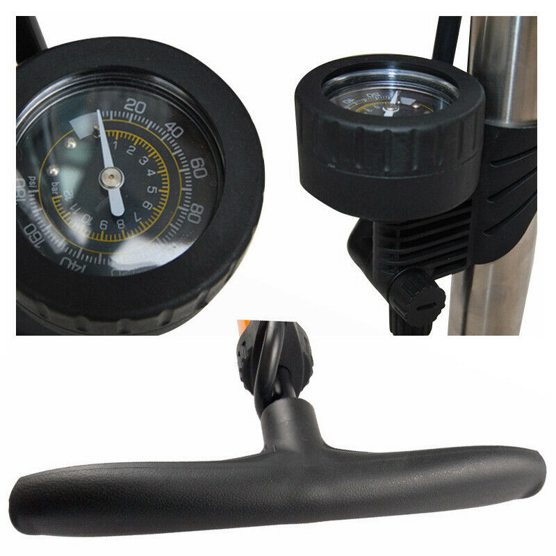 High Pressure Bicycle Bike Alloy Floor Air Pump Gauge