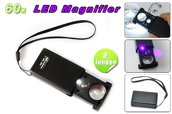 Dual-Lens Jewelry Magnifier with LED Light and Fake Money Detector