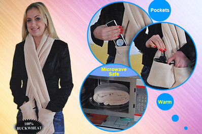 Fashionable Microwave Heatable Cuddlee Scarf with Hand Pockets