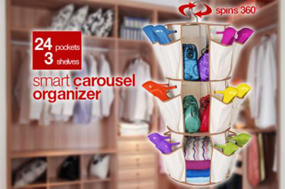 3-Tier Multi-Pocket Hanging Smart Carousel Organizer