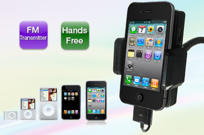 All-In-One FM Hands-Free Car Kit and Stereo FM Transmitter for iPhones and iPods/MP3s