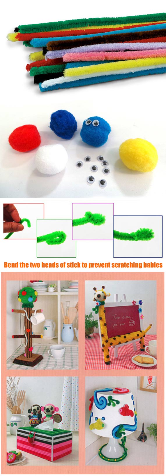 60x Chenille Sticks for Craft Assorted Colours