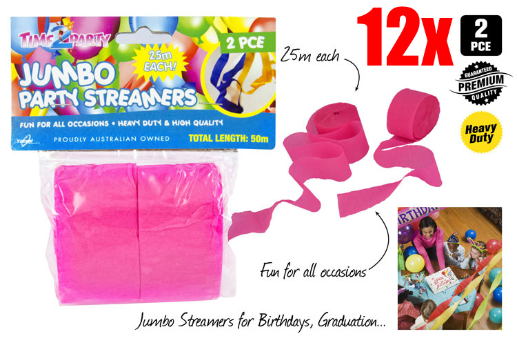 12x 2pc Jumbo Party Streamer - Random Colour