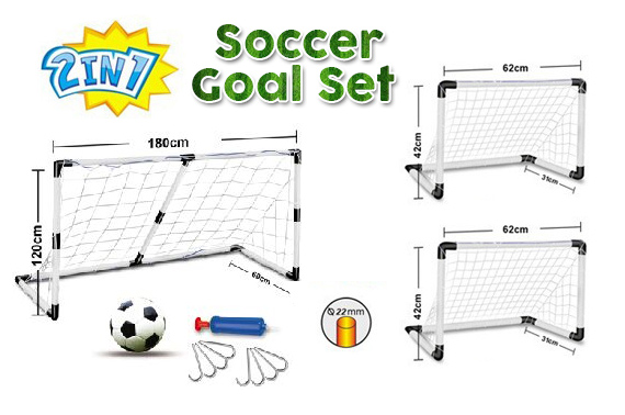 2 in 1 Soccer Goal Set w/ Ball & Pump for Kids