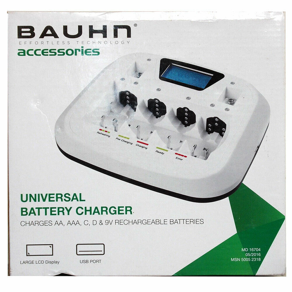 BAUHN Rechargeable Battery Charger with USB Port For AA AAA