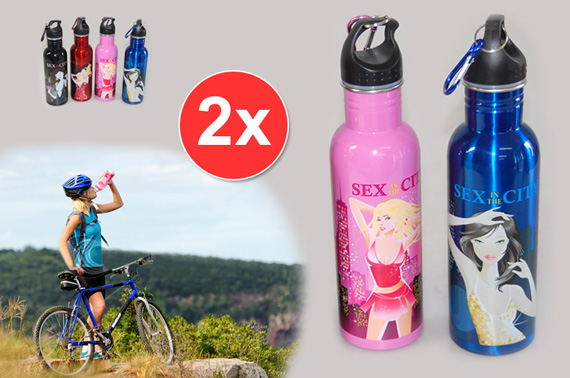 2 x Quality Aluminium Camping Bottles with Carabiner Hook