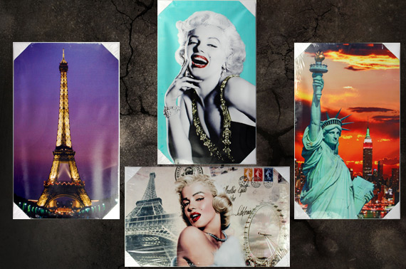 4-Piece Borderless Canvas Art Print Set with Flashing Light (500 x 300 mm)