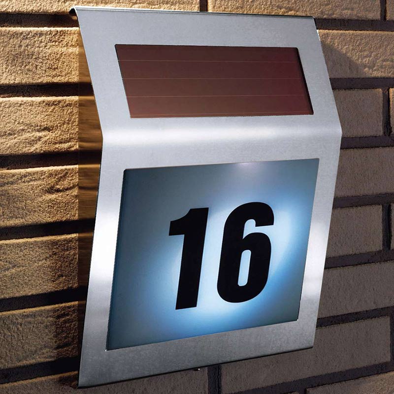 Stainless Steel Solar Powered LED Light House Number Sign