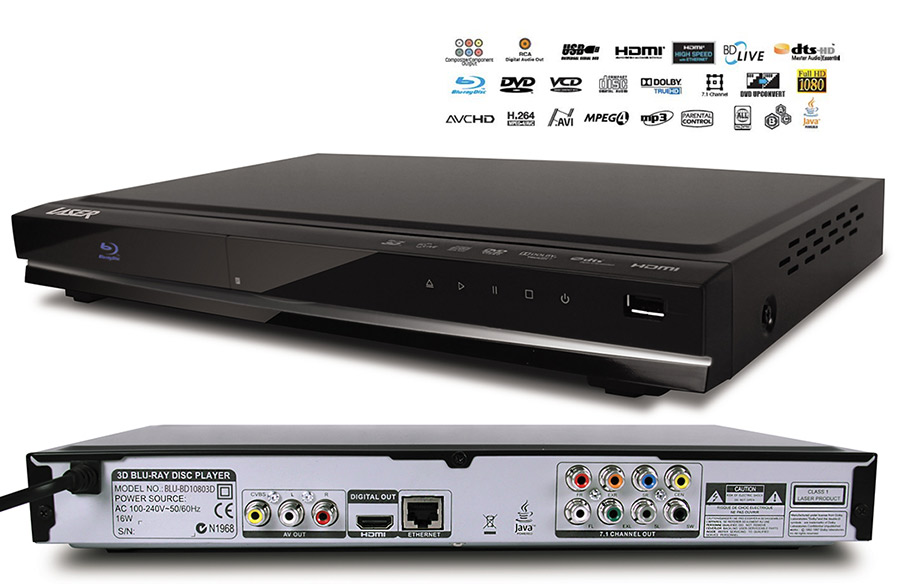 Laser Full HD 3D BluRay/DVD Player 1080p, DTS/Dolby/BD Live