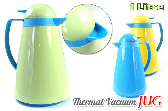 1 Litre Double Glass Thermal Insulated Vacuum Jug - Random Colour