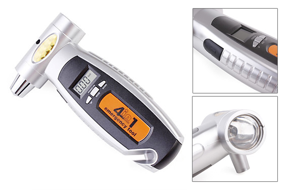 4-in-1 Emergency Car Tool / Tire Pressure Gauge with LCD Display