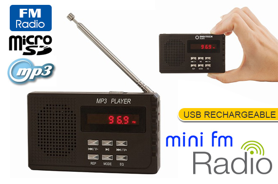 USB Rechargeable Portable Mini FM Radio with MP3 Player