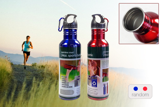 Super FREE Ozstock Day:Quality 750mL Stainless Steel Sports Bottle w/ Carabiner Hook (Random Colour)