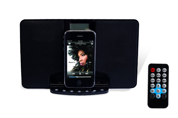 Portable Ultra Thin Mini Stereo Speakers with FM Radio, Alam Clock, Remote and AC Adapter