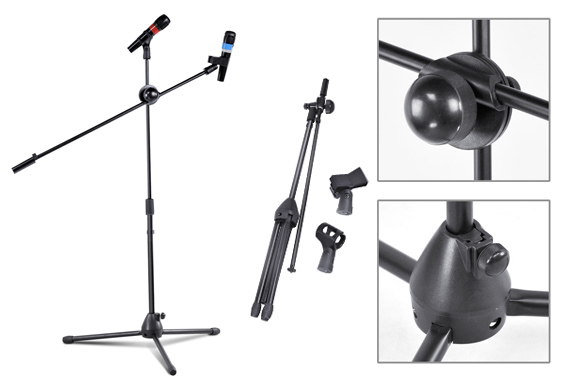 Adjustable Telescopic Boom Microphone Stand - Two Mic Holders