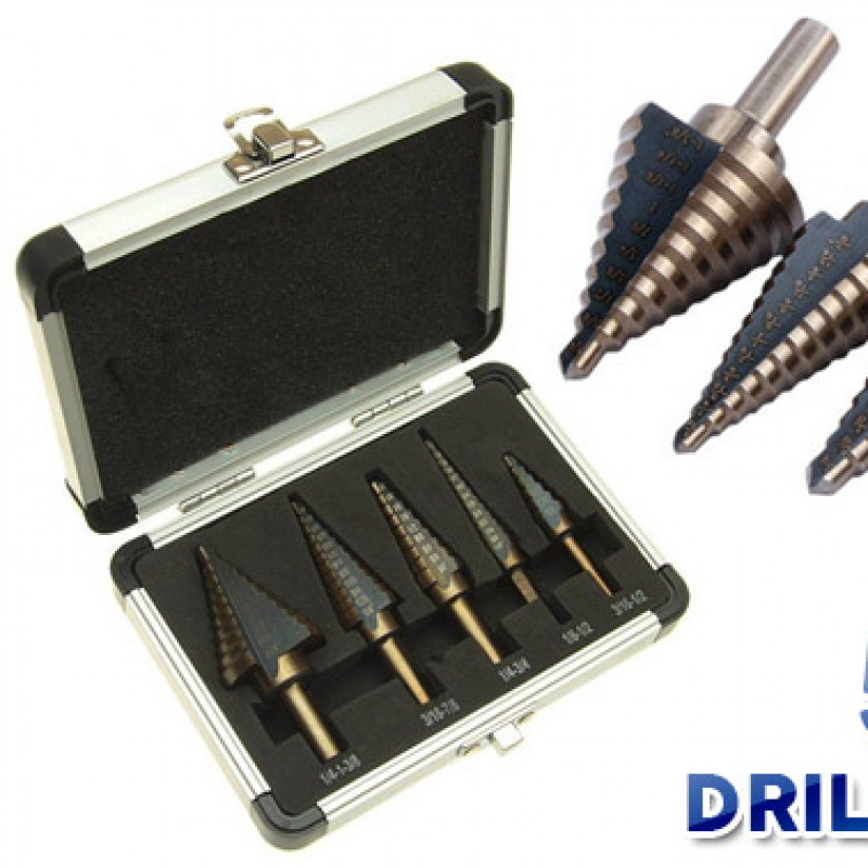 5PCS HSS Step Steel Step Cone Drill Titanium Bit Set