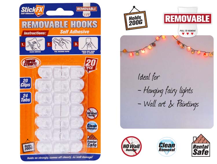 20pcs Removable Adhesive Wall Hooks Clips
