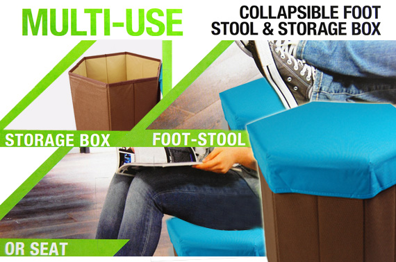 Multi-Purpose Collapsible Foot Stool and Storage Box