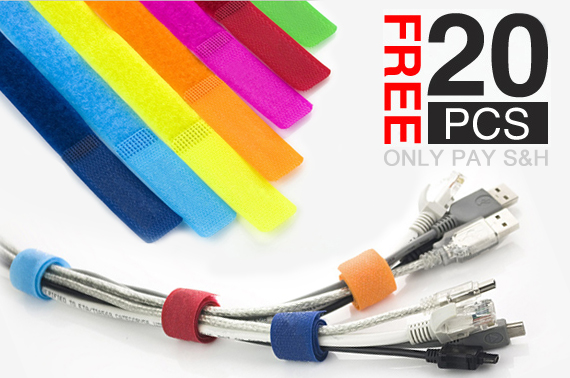 FREE  20 PCS Quality Velcro Cable/Wire Organiser Straps - Assorted Colours, 1-Day Deal for FREE @ Ozstock.com.au