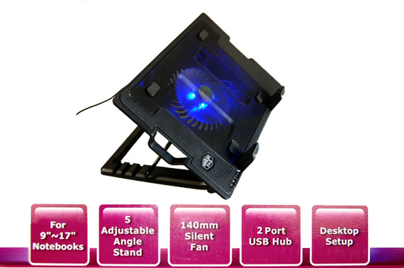 Angled Laptop Stand with Cooling Fan and USB Hub