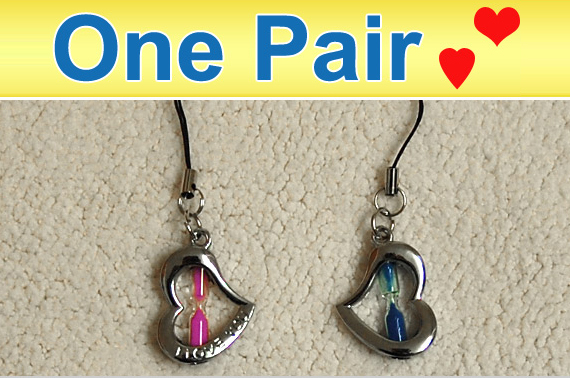 A Pair of Hourglass Keyrings / Necklaces, Heart Shape