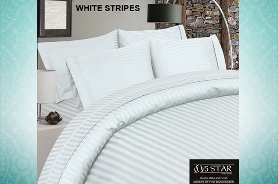 5-Star QUEEN Size Egyptian Cotton Sheet Set (1000 Thread Count) - White Stripe