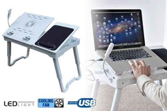 Adjustable Portable Laptop Travel Table With Cooling Fan and LED Light