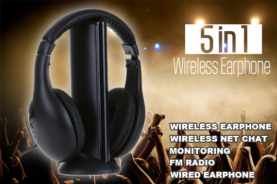 5 in 1 Cordless Stereo Headphones with FM Radio