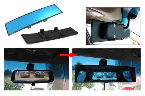 Universal Super Wide Blue Convex Car Rear View Mirror