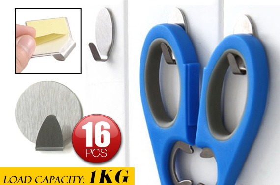 16 Pieces Stainless Steel Silvery Self - Adhesive Removable Wall Hooks