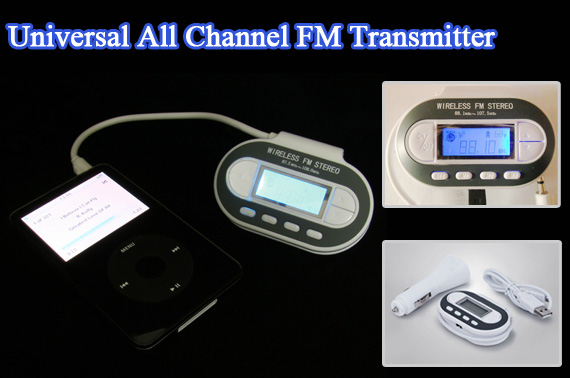 Universal All Channel FM Transmitter for Cell Phone, MP3/MP4, IPod etc.