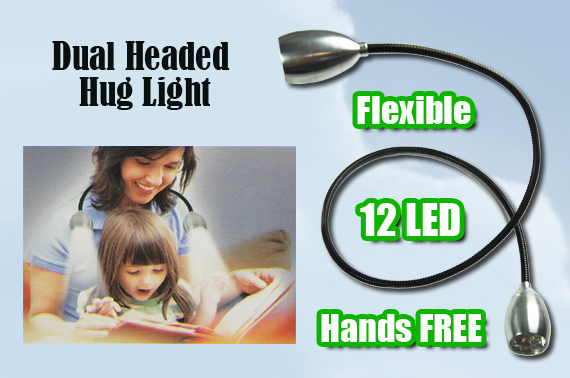 Dual Head Flexible Aluminium LED Hug Light - Hands Free - 12 LEDs - Batteries Included