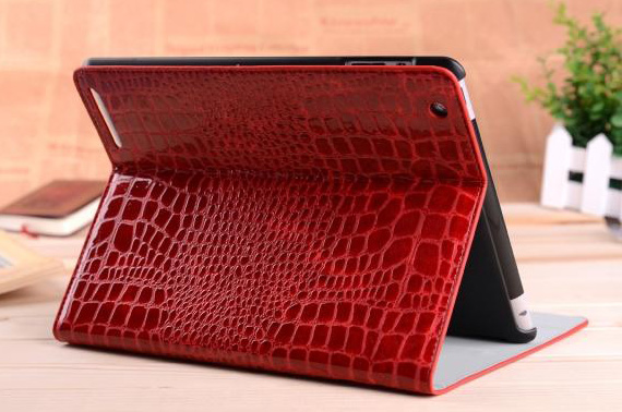 Crocodile PU Leather Smart Cover Stand for the New iPad and iPad 2 - Red