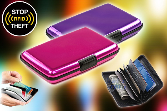 Aluminium RFID Blocking Credit Card Wallet - Pink and Purple