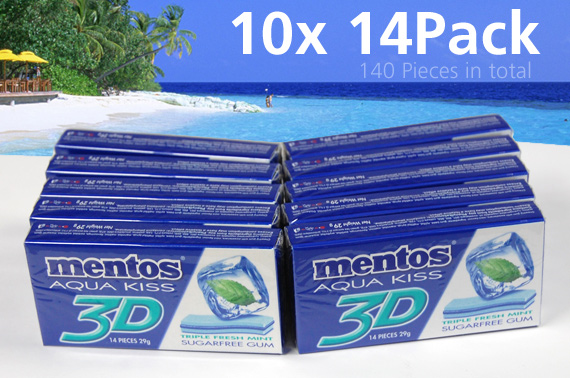 10 x 14-Pack Mentos Aqua Kiss 3D Sugarfree Chewing Gum - Triple Fresh Mint