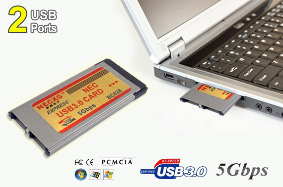 2-Port USB 3.0 PCMCIA CardBus ExpressCard for Laptops