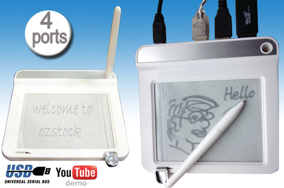 4-Port USB 2.0 Hub with Erasable Magnetic Memo Pad