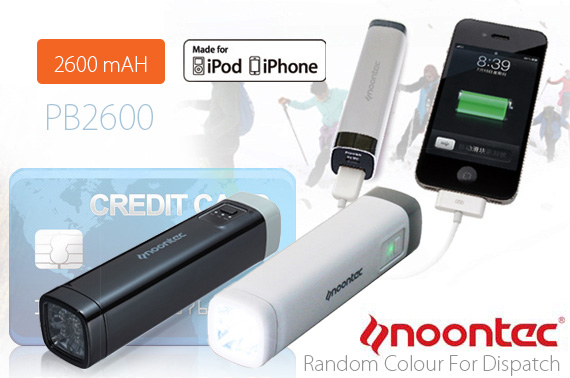 PowerMe 2600 Noontec Mobile Battery Pack with LED Light Black or White