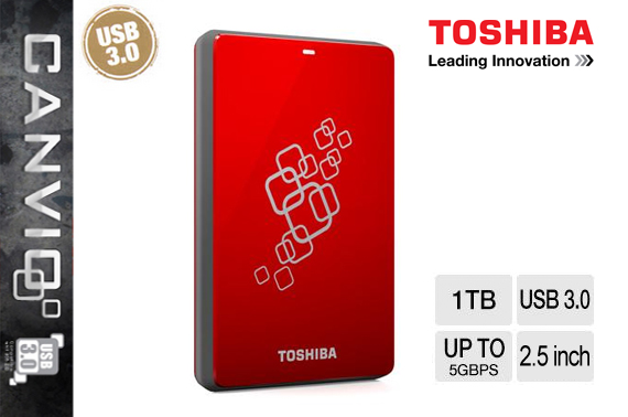 Toshiba Canvio V6 1TB 2.5-inch USB 3.0 Aluminium Portable Hard Drive - Red