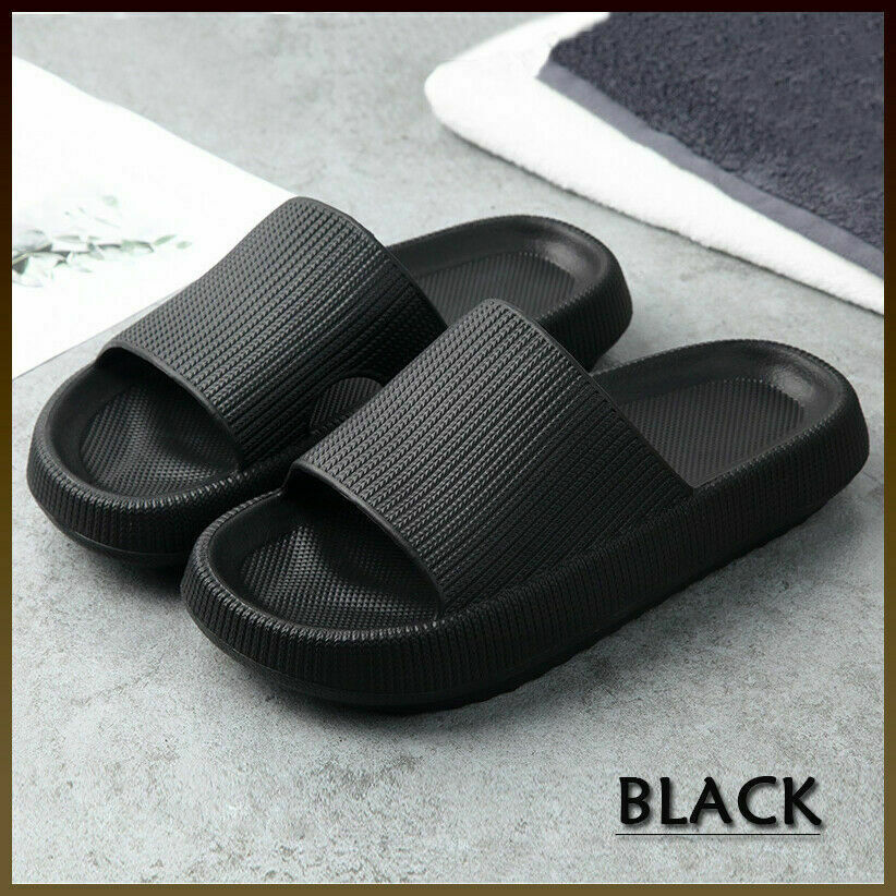 38-39 Black PILLOW SLIDES Sandals Ultra-Soft Slippers Extra Soft Cloud Shoes Anti-Slip