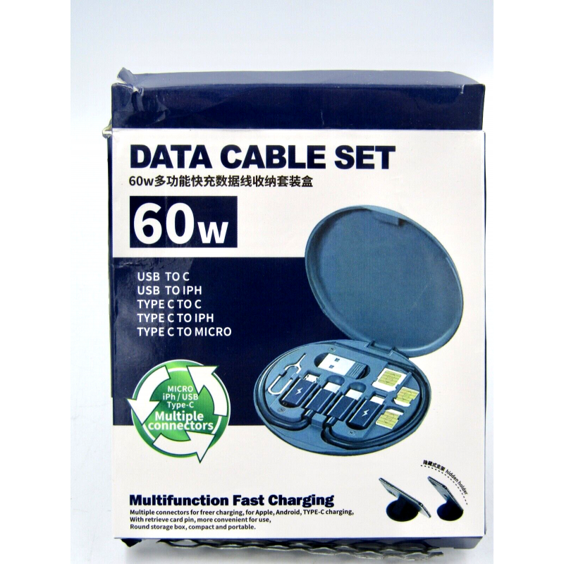 Data Cable Set 60W Multifunction Fast Charging Multiple Connectors 