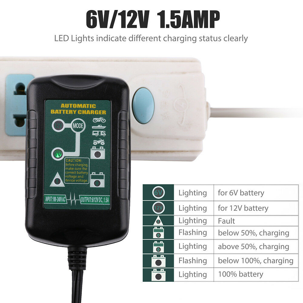 3-Pack 6V/12V 1.5A Battery Charger Maintainer – Trickle Charger For Car Motorcycle – Automatic