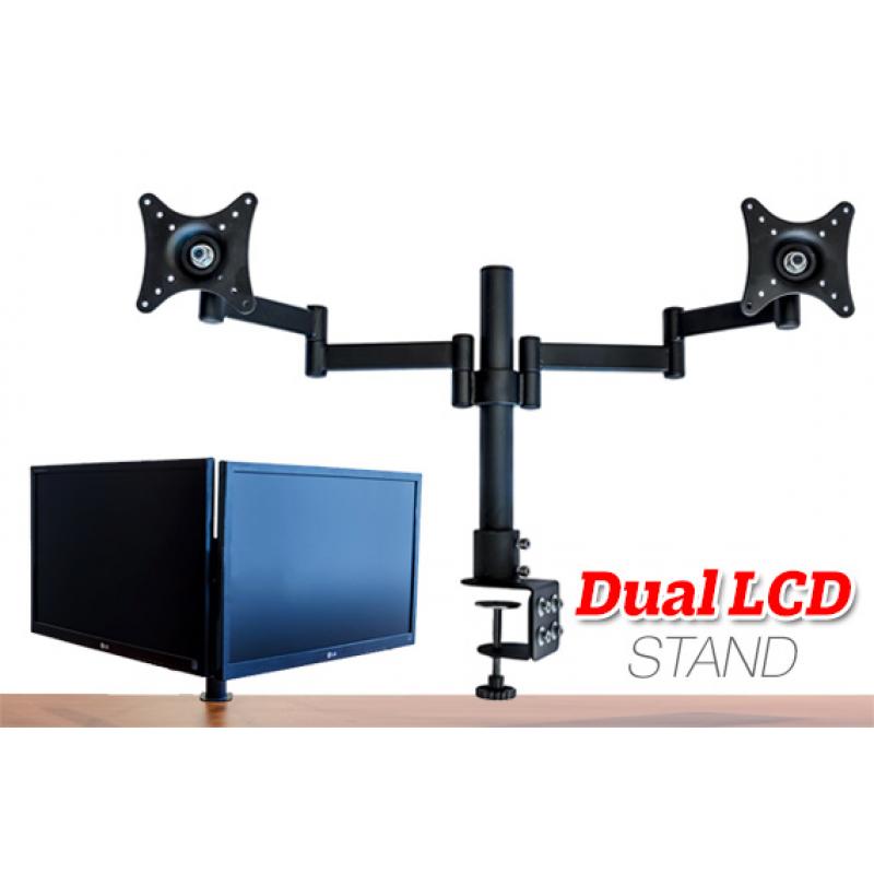 Dual LCD Monitor Desk Mounting Bracket - 2 Arms Hold 2 LCD Screens