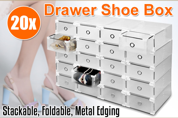 20pcs Stackable Foldable Clear Shoe Storage Boxes Drawer