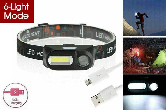 Super Bright Waterproof Head Torch Headlight LED USB Rechargeable Headlamp