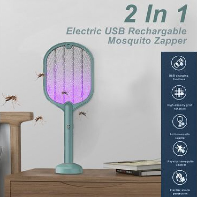 2 In 1 Electric USB Rechargable Racket Fly Swatter Mosquito Insect Killer Zapper
