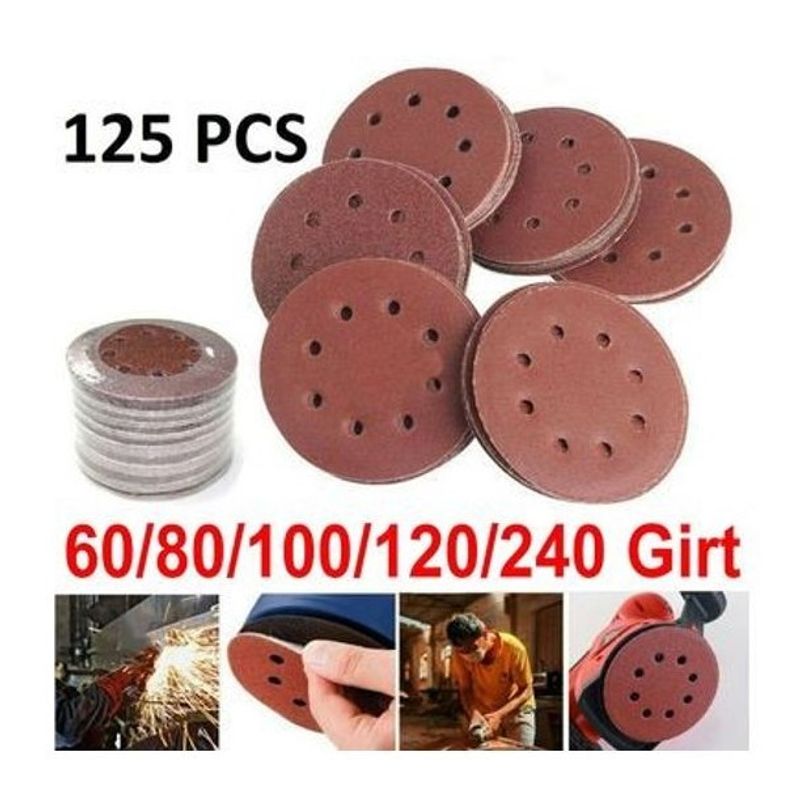 125pcs 125mm 5" Sanding Discs 60 80 100 120 240 Mixed Grit Orbital