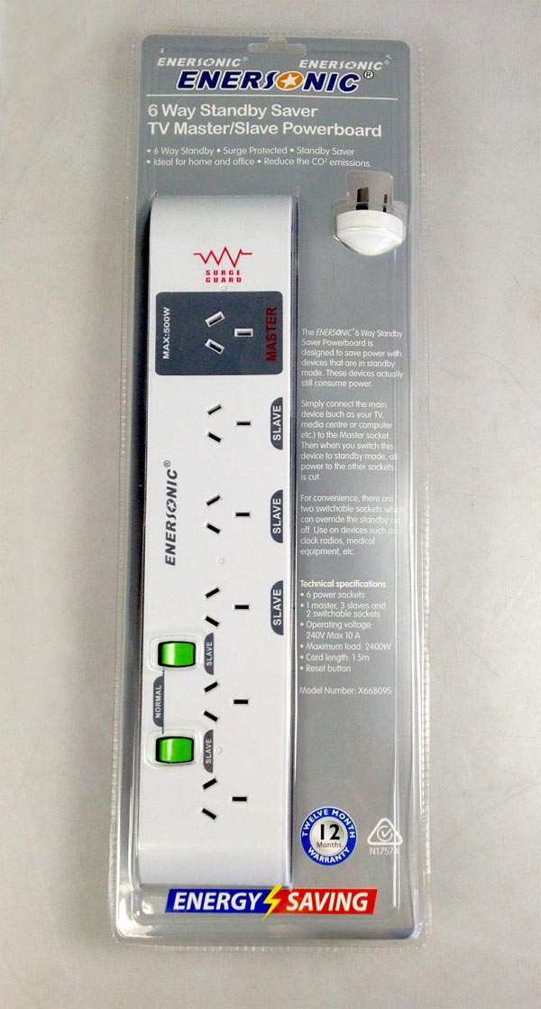 Energy Saving 6 Outlet Master/Slave Power Board with Surge Protector ...